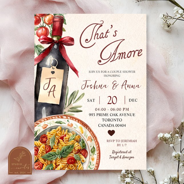 That's Amore Pasta and Wine Bridal Shower Invitation (Creator Uploaded)