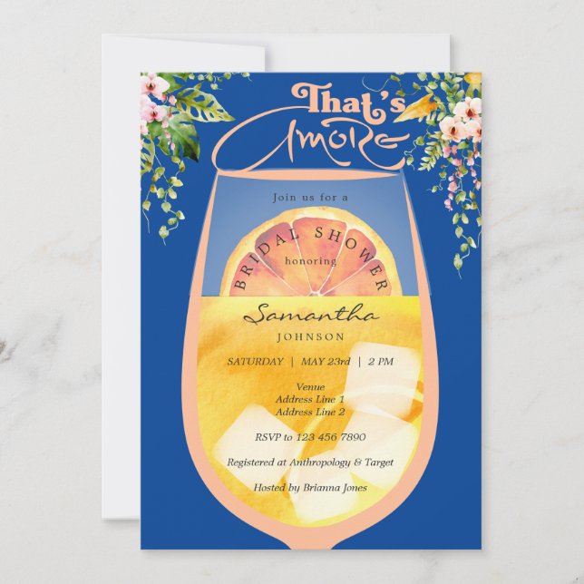 That's Amore Peach Fuzz Blue Aperol Bridal Shower Invitation (Front)