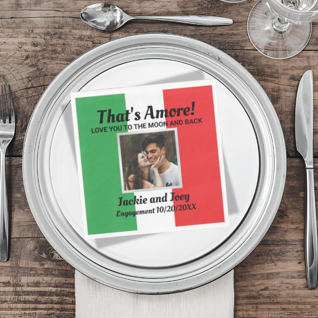 That's Amore! Personalized Italian Couple's Event  Napkin (That's Amore Italian Flag Custom Photo and Wording Napkin for Engagement, Wedding and more)
