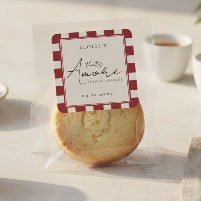 That's Amore Red Checkered Bridal Shower  Square Sticker (That's Amore Red Checkered Bridal Shower Square Sticker)