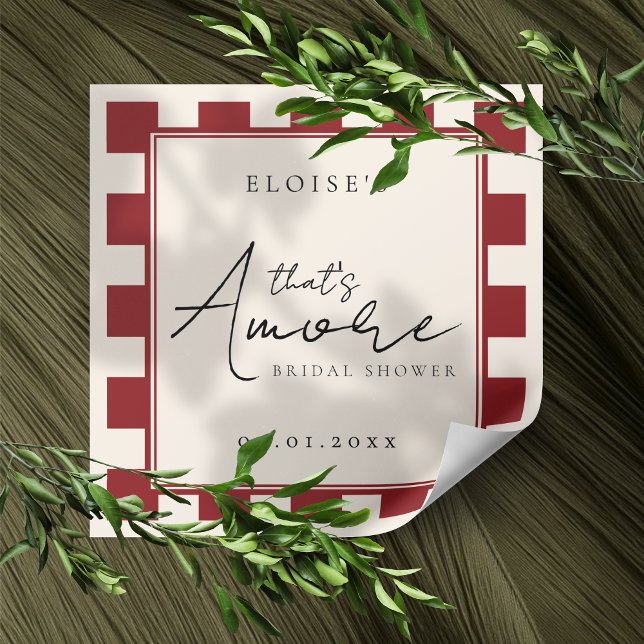 That's Amore Red Checkered Bridal Shower  Square Sticker (Channel a romantic vibe with this That's Amore Red Checkered Bridal Shower Sticker! )