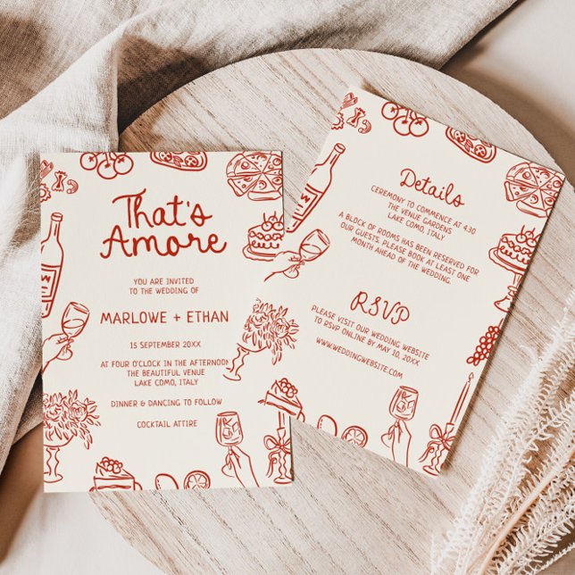 That's Amore Red Illustrated Wedding Invitation (Creator Uploaded)