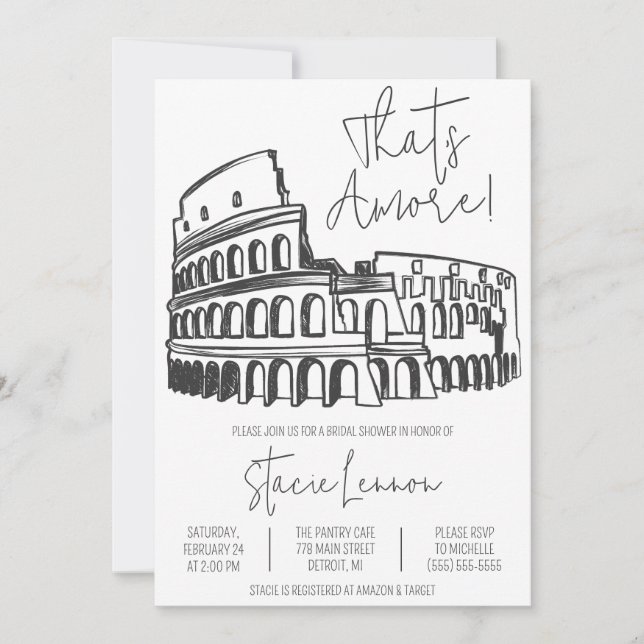 That's Amore, Rome, Italy, Colosseum Bridal Shower Invitation (Front)
