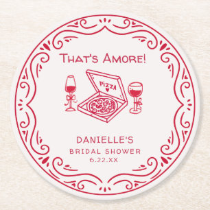 That's Amore Whimsical Hand Drawn Bridal Shower Round Paper Coaster