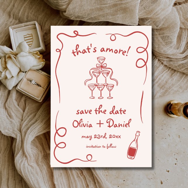 That's Amore Whimsical Hand Drawn Wedding Save The Date (Creator Uploaded)