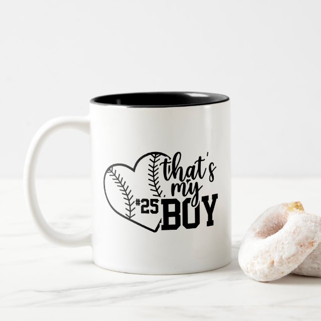 Thats My Boy Custom Baseball Mom Softball Mama  Two-Tone Coffee Mug (With Donut)