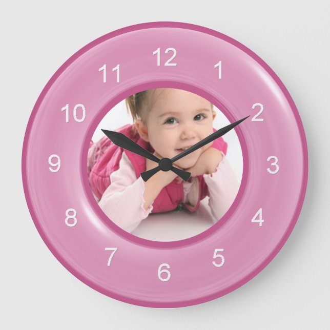 That's My Girl Shiny Pink Ring Custom Photo Large Clock (Front)