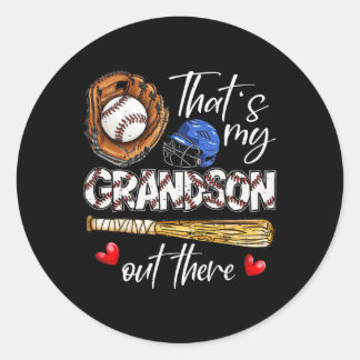 That's My Grandson Out There Baseball Grandma Moth Classic Round Sticker