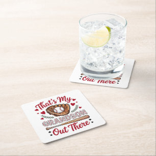 That's My Grandson Out There Baseball Grandma  Square Paper Coaster