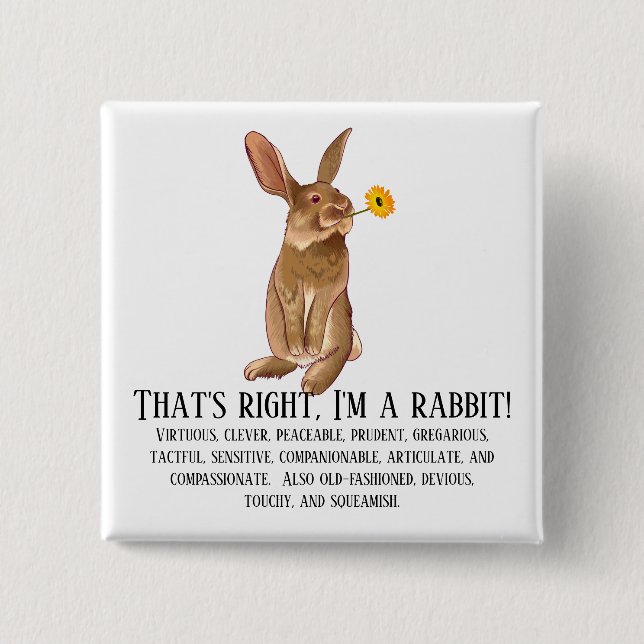 That's right, I'm a rabbit! 2 Inch Square Button (Front)
