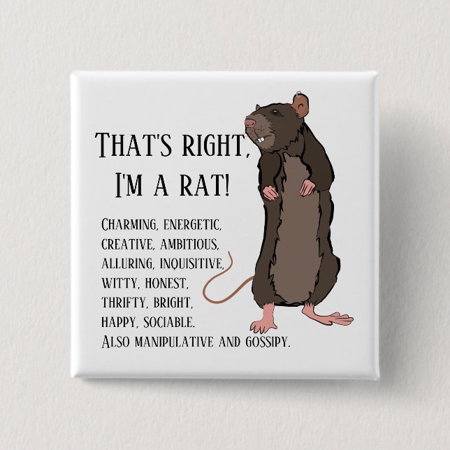 That's right, I'm a rat! 2 Inch Square Button (Front)