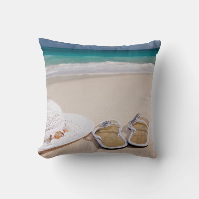 That's the Life!  Beach, Hat and Flip Flops Throw Pillow (Front)