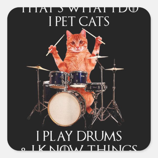 That's What I Do I Pet Cats Play Drums Square Sticker (Front)