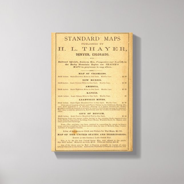 Thayer's map of Colorado 2 Canvas Print (Front)