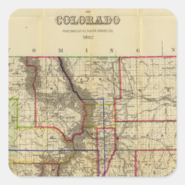 Thayer's map of Colorado 2 Square Sticker (Front)