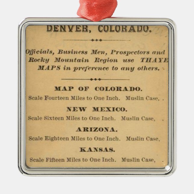 Thayer's map of Colorado Metal Ornament (Front)