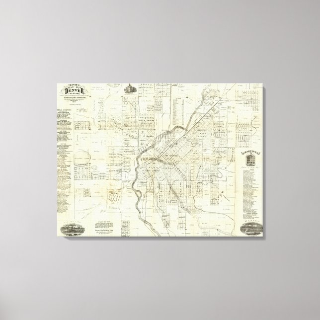 Thayer's Map of Denver Colorado Canvas Print (Front)