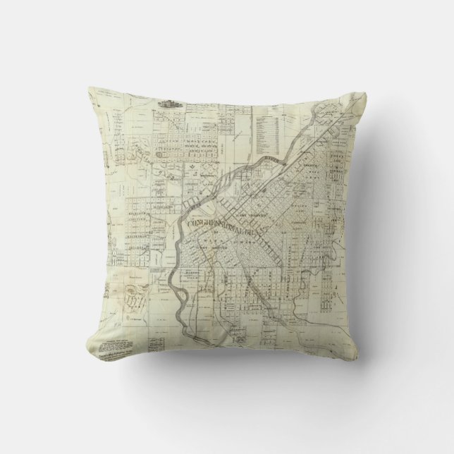 Thayer's Map of Denver Colorado Throw Pillow (Front)
