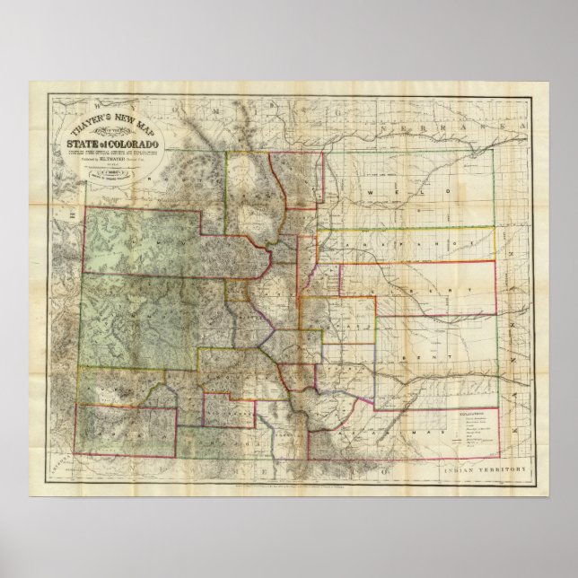 Thayer's New Map Of The State of Colorado Poster (Front)