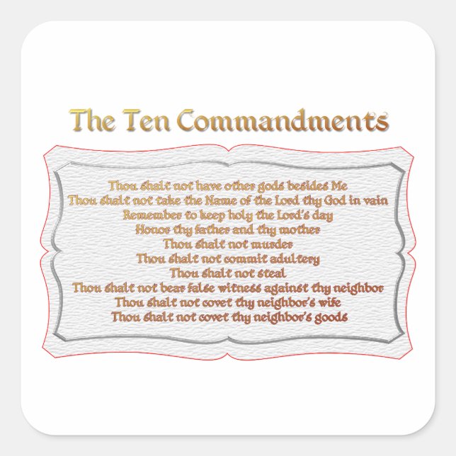 The 10 Commandments Square Sticker (Front)