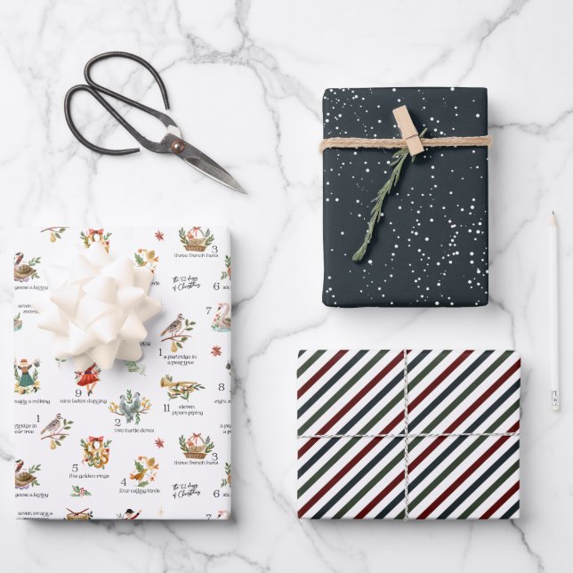 The 12 Days of Christmas | Holiday Wrapping Paper Sheet (Front)
