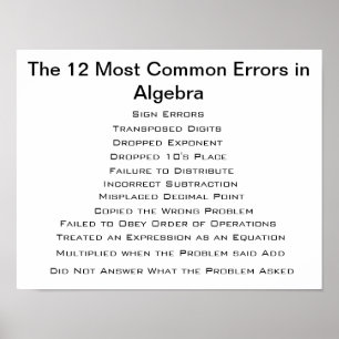 The 12 Most Common Algebra Errors Poster