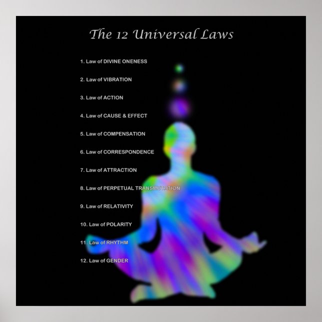 The 12 Universal Laws - Colourful Yoga Silhouette  Poster (Front)
