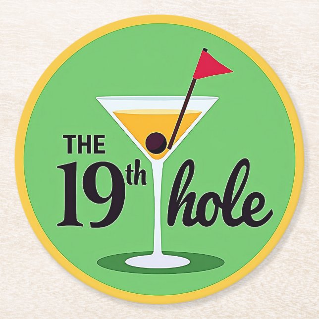 The 19th Hole Golf Humour Design Round Paper Coaster (Front)
