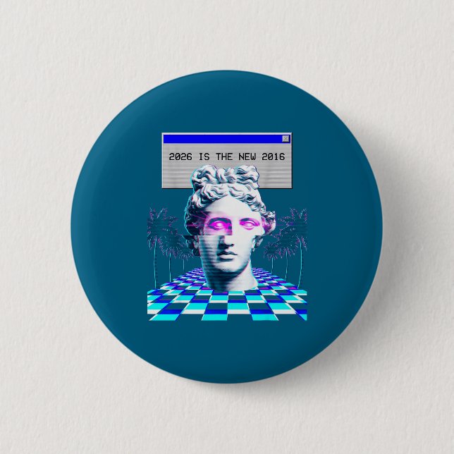 The 2016 Vaporwave Glitch Statue Aesthetic 2 Inch Round Button (Front)