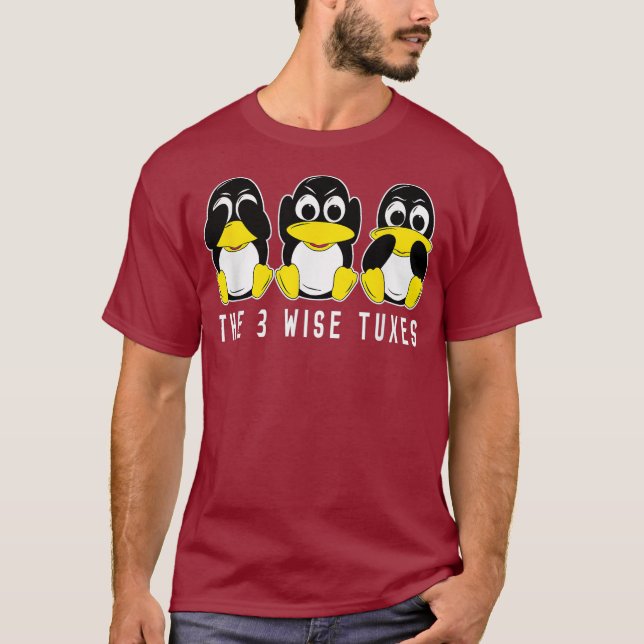 The 3 Wise Tues Linu Penguin for Programmers and T-Shirt (Front)