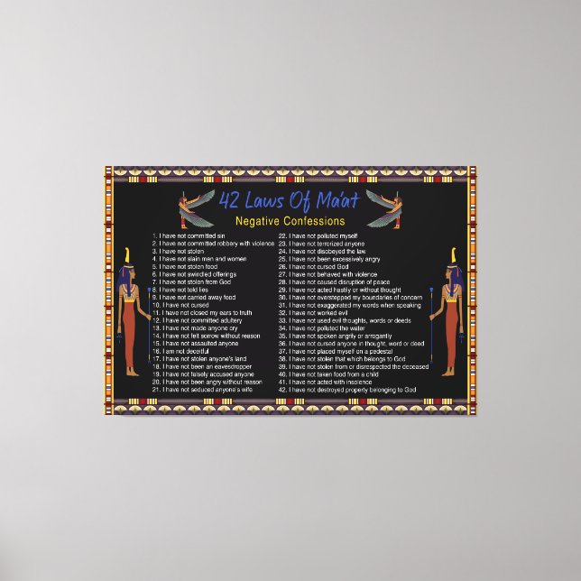 The 42 Laws Of Maat - Negative Confessions Canvas Print (Front)