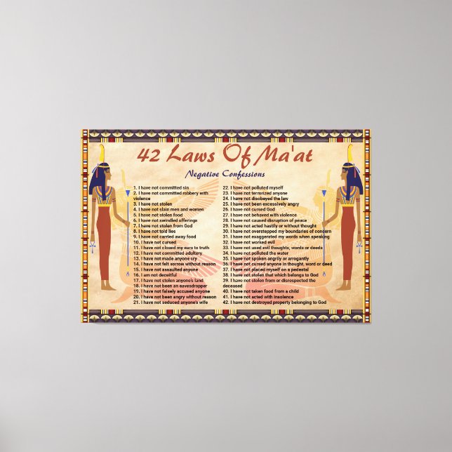 The 42 Laws Of Maat - Negative Confessions Canvas  Print (Front)
