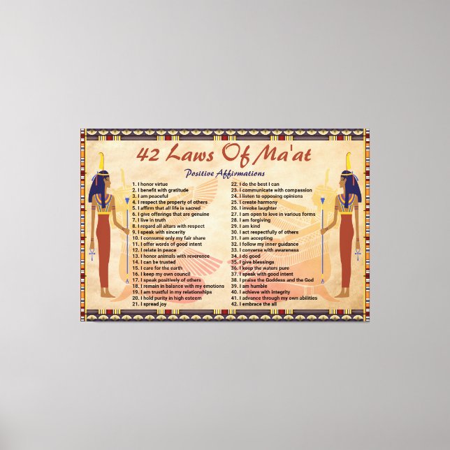 The 42 Laws Of Maat - Positive Affirmations Canvas (Front)