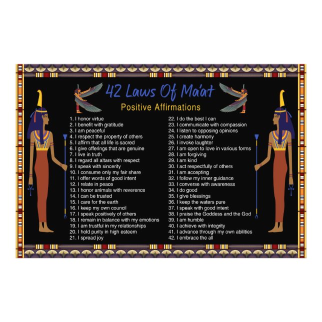 The 42 Laws Of Maat - Positive Affirmations Photo Print (Front)
