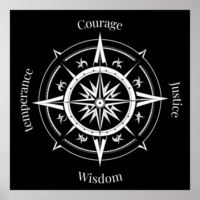 The 4 Stoic Virtues Compass Poster (Front)