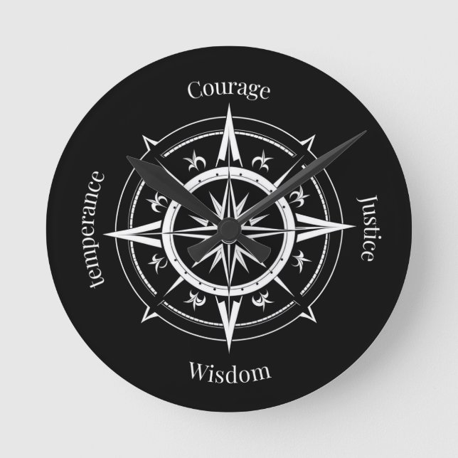 The 4 Stoic Virtues Compass Round Clock (Front)