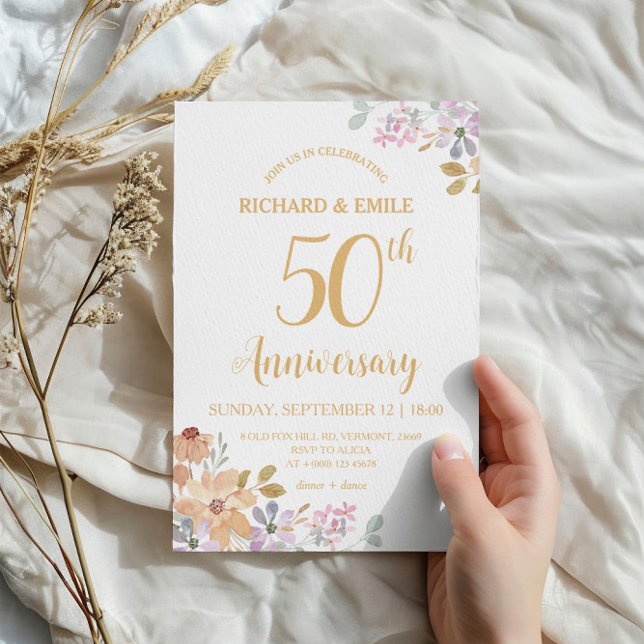 The 50th Wedding Photo Watercolor Flower Invitation (Creator Uploaded)