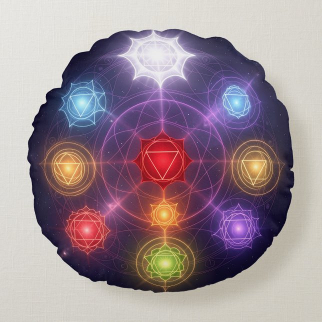 The 7 Chakras´3 Round Pillow (Front)