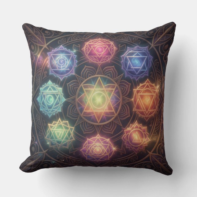 The 7 Chakras´8 Throw Pillow (Front)