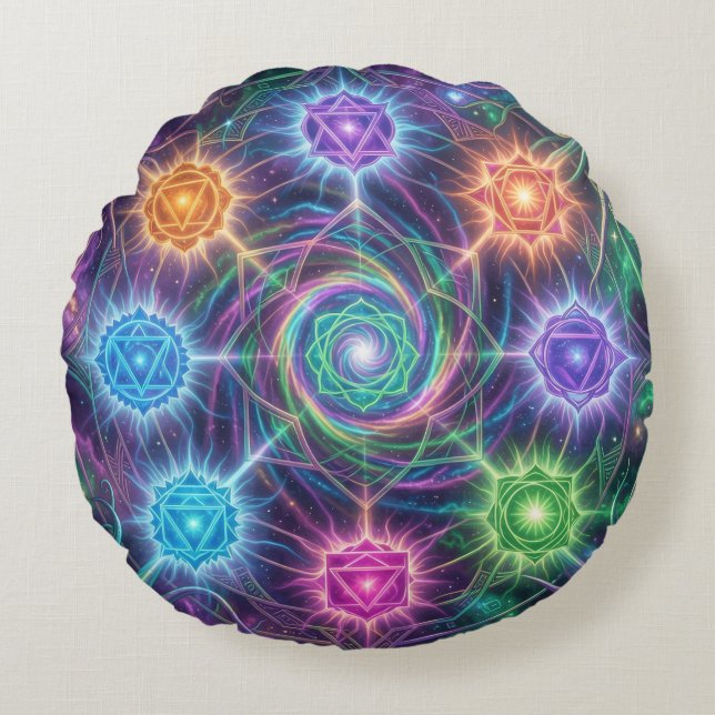 The 7 Chakras Round Pillow (Front)