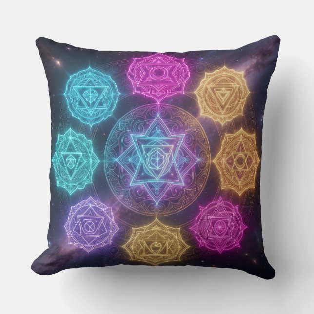 The 7 Chakras Throw Pillow (Front)