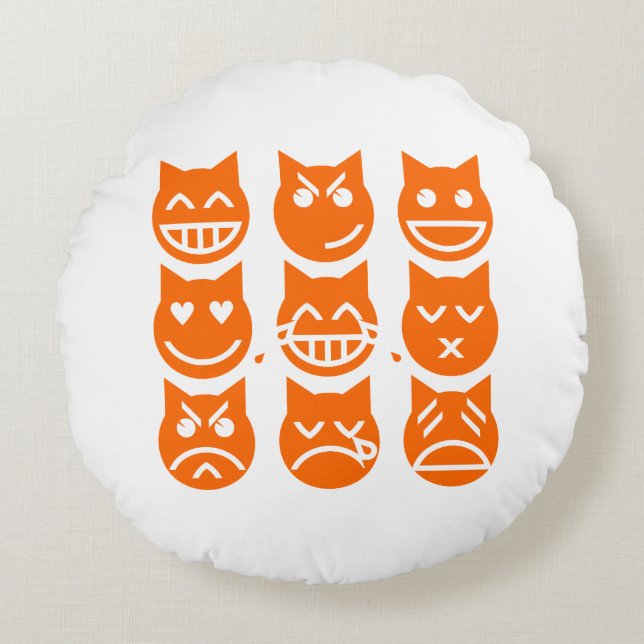 The 9 Lives of the Emoji Cat Round Pillow (Front)