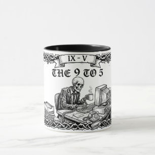 The 9 to 5 Tarot Card   Funny Corporate Skeleton  Mug