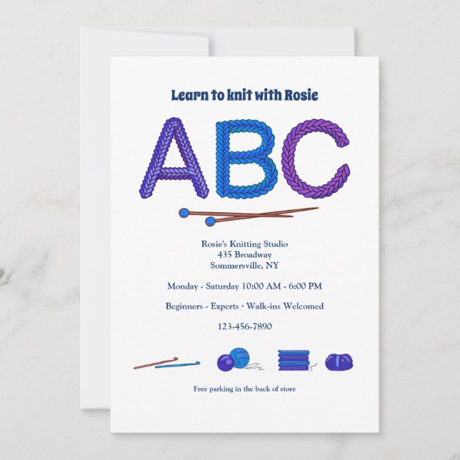 The ABC of Knitting Invitation (Front)