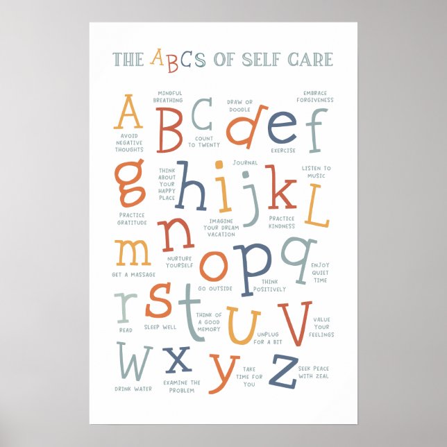The ABCs of Self Care BoHo Social Emotional Poster (Front)