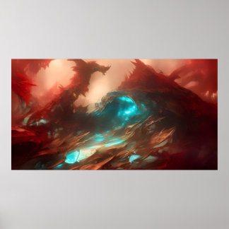 The abstract Dream red teal fantasy Poster