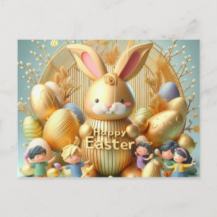 The Abstract Gold Easter Bunny Holiday Postcard