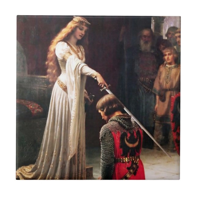 “The Accolade” Medieval Painting by Edmund Blair L Tile (Front)