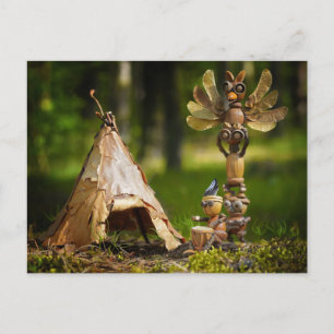 The acorn elves are playing Indian. Summer camping Postcard
