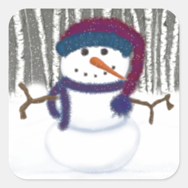 The Adorable Puffy The Snowman Square Sticker (Front)